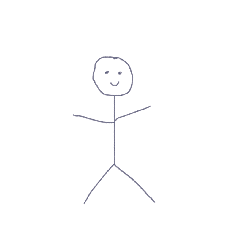 Bernhard Blaschke-Wenisch Ein einfaches Strichmännchen mit einem lächelnden Gesicht und ausgestreckten Armen.