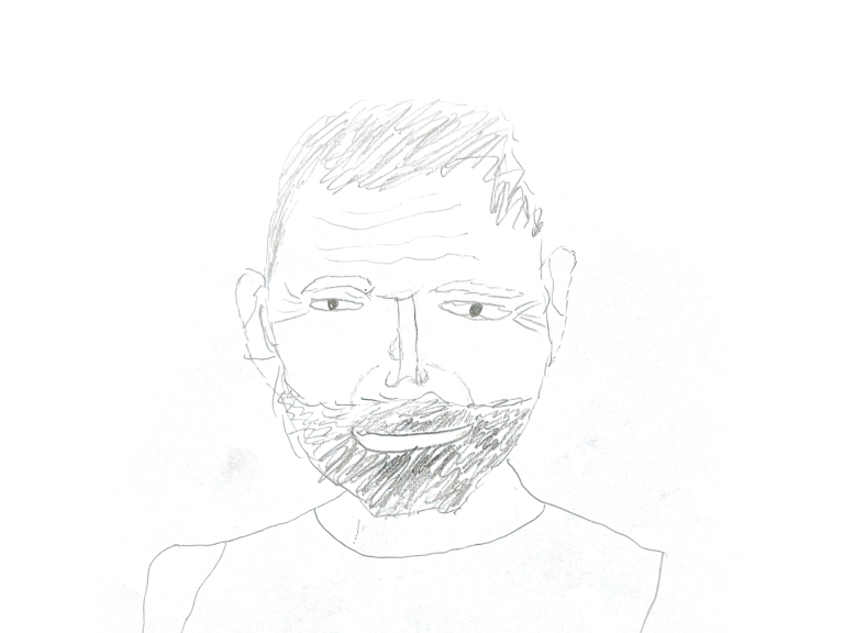 Stefan Hackenberg Skizze eines bärtigen Mannes mit kurzen Haaren und freundlichem Ausdruck.
